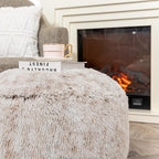 Ottoman Pouf Unstuffed Round Foot Rest Poof Ottoman No Filler Floor Foot Stool Pouf Bean Bag Cover with Storage for Living Room Bedroom Snow Coffee
