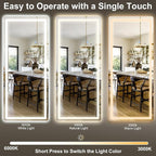 GLSLAND 34x76 inch Full Length Mirror with Lights - LED Full Body Mirrors Stepless Dimmable 3 Color Lighting Floor Standing Hanging for Bedroom Cloakroom,White