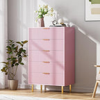 GarveeHome 5 Drawer Dresser for Bedroom, Modern Pink Dresser with Gold Handle and Large Drawer, Wood Double Chest of Drawers and Storage Organizer for Living Room, Hallway, Entryway