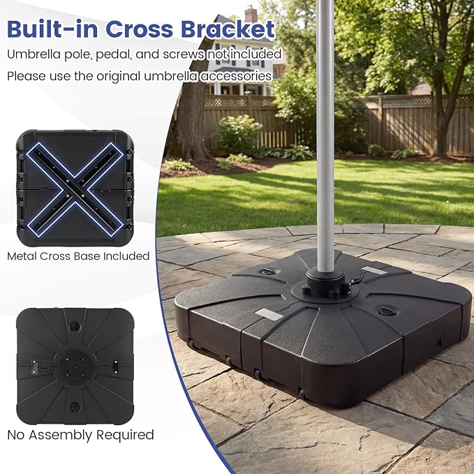 Giantex 285 lbs Cantilever Umbrella Base, Sand & Water Fillable HDPE Patio Offset Umbrella Stand with 4 Rollers, Built-in Cross Base, for 8–10 ft Umbrellas