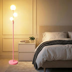 Fiqevs Modern Pink Globe Floor Lamp with Frosted Glass Shade and LED Bulbs, Dimmable Elegant Standing Lamp with Foot Pedal, Tall Pole Lamp for Girls Room, Bedrooms, Office