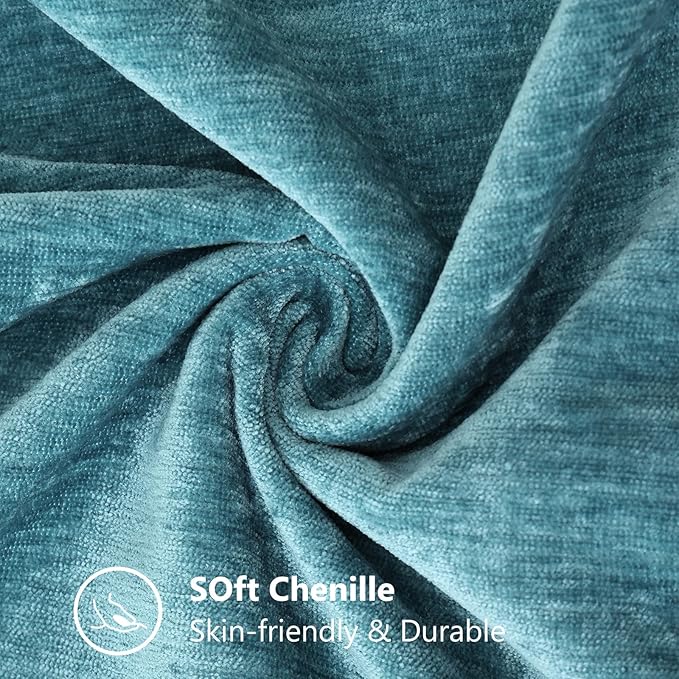 decorUhome Spring Chenille Soft Cozy Throw Pillow Covers 18x18 Set of 2, Modern Farmhouse Boho Velvet Decorative Pillow Cases with Stitched Edge for Couch Sofa Bed Home Decor, Teal