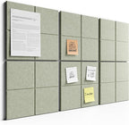 Bumusty Large Felt Bulletin Board, 36" x 24" Cork Board Alternative, 6-Pack Wall Tiles with 4-Compartment Design, 30 Push Pins, 40 Adhesive Tabs, Ideal for Office & Home Decor, Sage