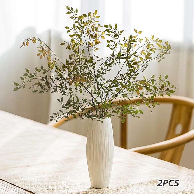 Fake Plants Eucalyptus Stems,Plastics Ficus Stems for Vase Artificial Plants,Greenery Stems for Vase Faux Plants Indoor,43.3" Faux Greenery Indoor Vase Fillers for Home Decor(3Pcs Orange)