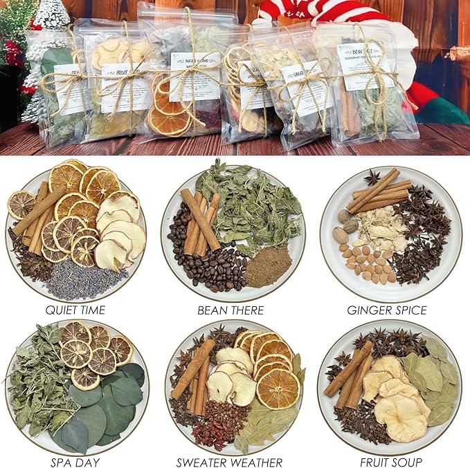 Simmer Pot Potpourri, Set of 6 Stovetop Potpourri with Natural Ingredients, Simmering Potpourri for Home Fragrance, Odor Removal, Holiday, Relaxing, Housewarming Gift