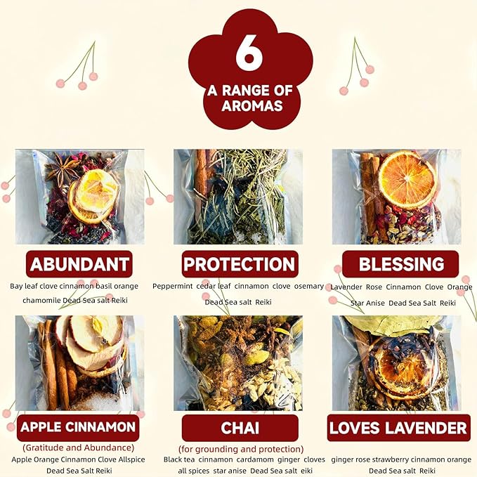 Intention Simmer Pot Blends, Simmer Pot for Stove Potpourri, Botanical Air Freshener Sachets for Holiday, Meditation & Ritual Spaces (Apple Cinnamon)