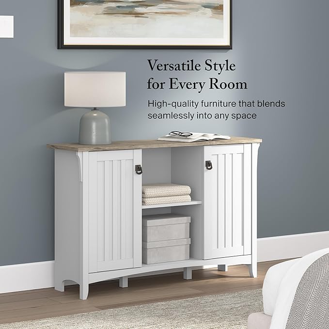Bush Home Salinas Accent Storage Cabinet with Doors in Pure White and Shiplap Gray