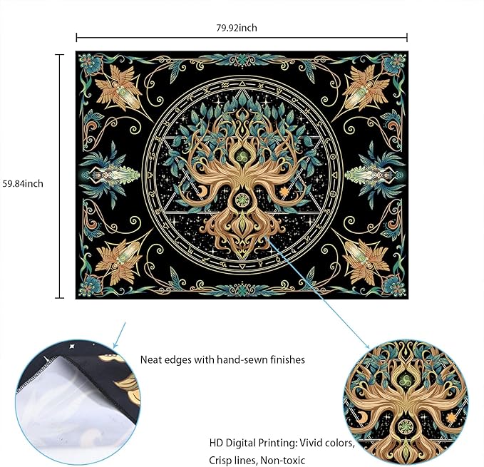 Natural Tree of Life Tapestry,Hippie Aesthetic Wall Tapestries, Psychedelic Aesthetic Decor, Large Tapestry for Bedrooms, Living Rooms, and Dorms-79.92x59.84 Inch