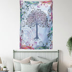 Ambesonne Nature Tapestry, Tree of Life Motif Peacock Feathers Tribal Vintage Prehistoric Flora Illustration, Wall Hanging for Bedroom Living Room Dorm Decor, 60" X 80", Blue