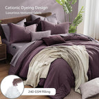 Monbix Super King Comforter Set, Italian Plum Cationic Dyeing Bedding Set Reversible, Bed in a Bag 7 Pieces with Comforter, Sheets, Pillowcases & Shams