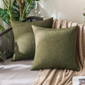 MIULEE Pack of 2 Decorative Outdoor Solid Waterproof Throw Pillow Covers Spring Faux Linen Garden Farmhouse Cushion Cases for Patio Tent Balcony Couch Sofa 18x18 Inch Olive Green