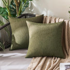 MIULEE Pack of 2 Decorative Outdoor Solid Waterproof Throw Pillow Covers Spring Faux Linen Garden Farmhouse Cushion Cases for Patio Tent Balcony Couch Sofa 18x18 Inch Olive Green