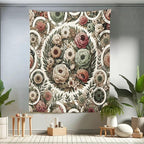 Ambesonne Flower Tapestry Twin Size, Circular Floral Wreath with Greenery Leaves Ornaments Modern Cottagecore, Wall Hanging Bedspread Bed Cover Wall Decor, 68" X 88", Reseda Green Pale Ruby