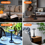LED Cordless Table Lamps Rechargeable - Outdoor Battery Operated Portable Table Light 3 Color Stepless Dimming Tables Lamp with Memory Function, IP54 Waterproof for Patio Restaurant Dining (2 Black)
