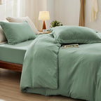 Bedsure Duvet Cover Full Size with Fitted Sheet - 4 Pieces Prewashed Cotton-Like Polyester Extra Soft Bedding Set, Includes 1 Duvet Cover 80x90 Inches, 2 Pillow Shams, 1 Fitted Sheet, Sage Green