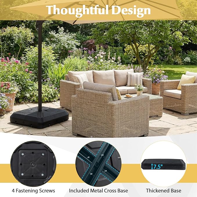 Tangkula Cantilever Umbrella Base with Wheels, 345 LBS Heavy-Duty HDPE Sand Water Filled Offset Umbrella Weighted Stand with Cross Base for Patio Backyard Poolside