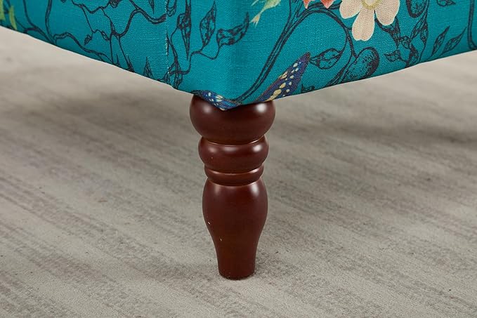 KEIKI Floral Accent Chair for Living Room - Stylish Vintage Elegance with Retro Wood Legs, Upholstered Armchair for Modern Comfort