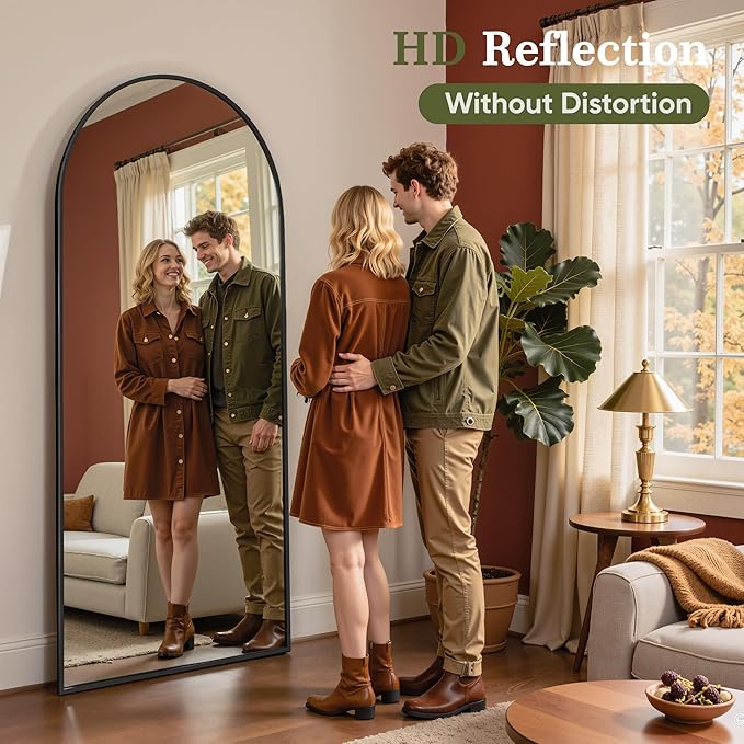 Full Length Mirror, 82"x44" Arched Full Body Mirror, Oversized Floor Mirrors, Leaning Free Standing Mirrors, Hanging Mounted Large Mirrors for Bedroom Dressing Room, Cloakroom, Black