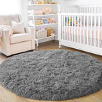 3'x3' Grey Round Rug for Bedroom, Ultra Soft Fluffy Circle Rug for Kids Girls Boys Room, Cute Small Shag Rugs for Living Room Playroom Teen Room Home Decor Rug