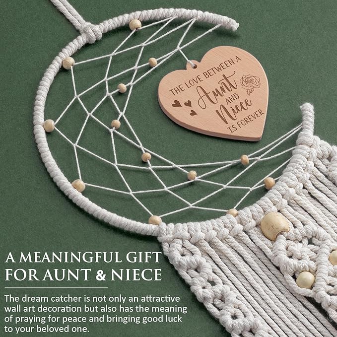 Aunt Niece Gifts for Christmas, Aunt Gifts from Niece Christmas Decorations Dream Catcher with Heart Pendant, Unique Birthday Gift for Nieces from Auntie Women Gift Boho Home Wall Decor