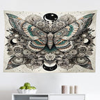 Ambesonne Mandala Tapestry, Medieval Esotery Inspired Oriental Moth with Floral Details Witchcore, Fabric Wall Hanging Decor for Bedroom Living Room Dorm, 45" X 30", Grey Yellow Green Sepia