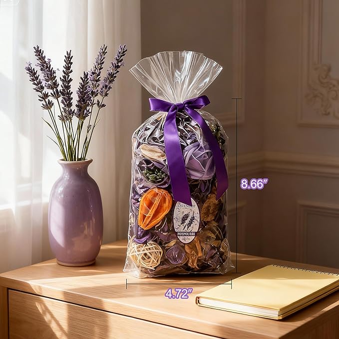 Potpourri Bags & Essential Oil Bracelet Set, Lavender Scented Potpourri Bowl Fillers for Home Decor + Aroma Diffuser Stainless Bracelet, Christmas, Mothers Day, Birthday Gifts for Women -Purple