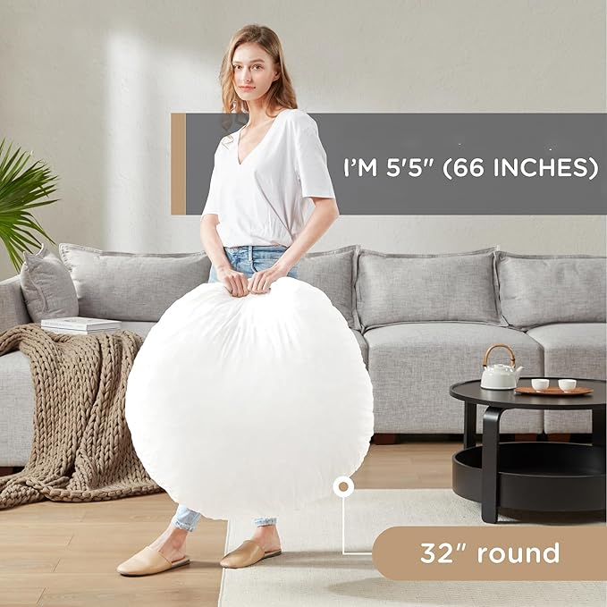 Codi Round Floor Pillow Insert 2 Sets, Large Thick Meditation Cushion, Circular Seating Cushions and Pouf Inserts, 32 Inch, Memory Foam Added, Advanced