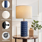 23" Modern Ceramic Table Lamps Set of 2 - Table Lamps for Living room, Farmhouse Bedside Night Stands Lamp for Bedroom, White Boho Nightstand Lamps Set of 2, Desk Lamp for End Table Home Decor(Blue)