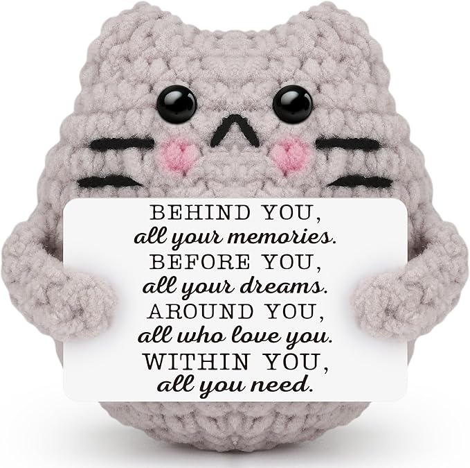 Graduation Gifts Positive Quote Behind You All Your Memories,Crochet Animal Cat for Daughter Son Friends Sister Students Graduation from School,Emotional Crochet Support Cat