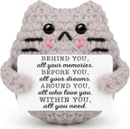 Graduation Gifts Positive Quote Behind You All Your Memories,Crochet Animal Cat for Daughter Son Friends Sister Students Graduation from School,Emotional Crochet Support Cat