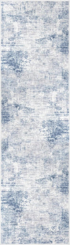 IOHOUZE Abstract Runner Rug 3x10 Ft Washable Runners for Hallways, Non Slip Kitchen Runner Printed Faux Wool Entryway Runner Indoor, Modern Abstract Floor Carpet for Hall Bedroom, Light Blue White