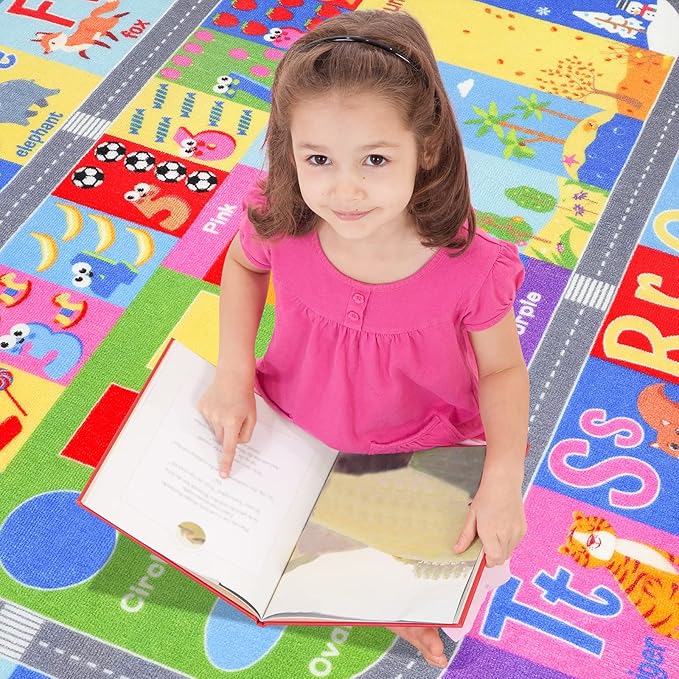 HOMORE Kids Rug, Children Educational Rugs for Bedroom Kids Collection ABC Rug for Learning Alphabet, Numbers, Colors, Season and Animal Words, Play Rugs for Classroom Playroom, 3x5 Feet