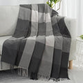 Buffalo Plaid Throw Blanket for Couch with Tassels,50"X60" Soft Lightweight Knitted Boho Decorative Blankets for Bed and Sofa Silver