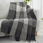 Buffalo Plaid Throw Blanket for Couch with Tassels,50"X60" Soft Lightweight Knitted Boho Decorative Blankets for Bed and Sofa Silver
