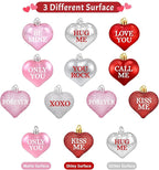 Tifeson 36Pcs Valentine's Day Heart Ornaments, Red Pink Silver Heart Shaped Valentine Ornaments for Tree Conversation Heart Decorations for Valentines Home Anniversary Decor