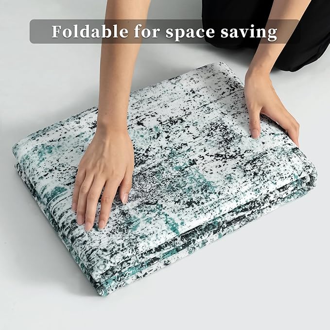 Ciicool Modern Abstract Area Rug 2x3 Washable Small Entryway Rugs, Non-Slip Low Pile Throw Rug, Foldable Kitchen Bathroom Rug, Teal Black Floor Carpet for Entrance Living Room Bedroom Indoor Door Mat