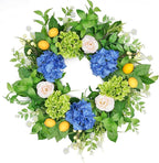 Vlorart 24” Spring Summer Wreaths for Front Door,Porch,Window-Large Artificial Hydrangea & Lemon Outdoor Wreath for Home,Farmhouse,Wedding Decor-Outside All Seasons