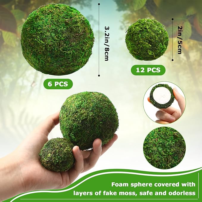 Yunsailing 36 Pcs Moss Decorative Balls for Centerpiece Bowls and Rattan Wicker Balls Handmade Moss Balls Orbs Moss Vase Filler for Garden Wedding Home Decoration