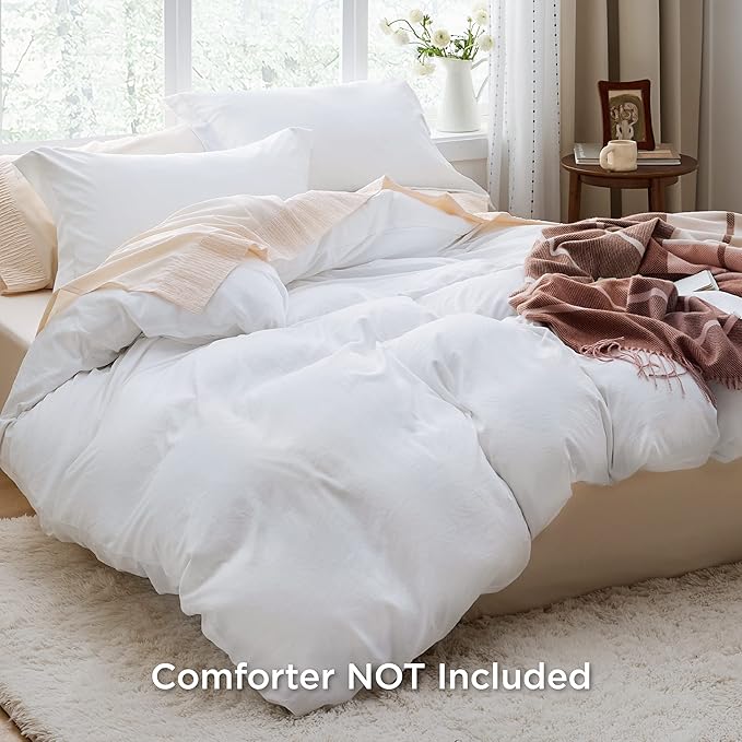 Bedsure White Duvet Cover Full Size - 3 Pieces Prewashed Extra Soft Cotton-Like Polyester Bedding Set, Includes 1 Duvet Cover 80x90 Inches with Zipper Closure & 2 Pillow Shams, Comforter Not Included