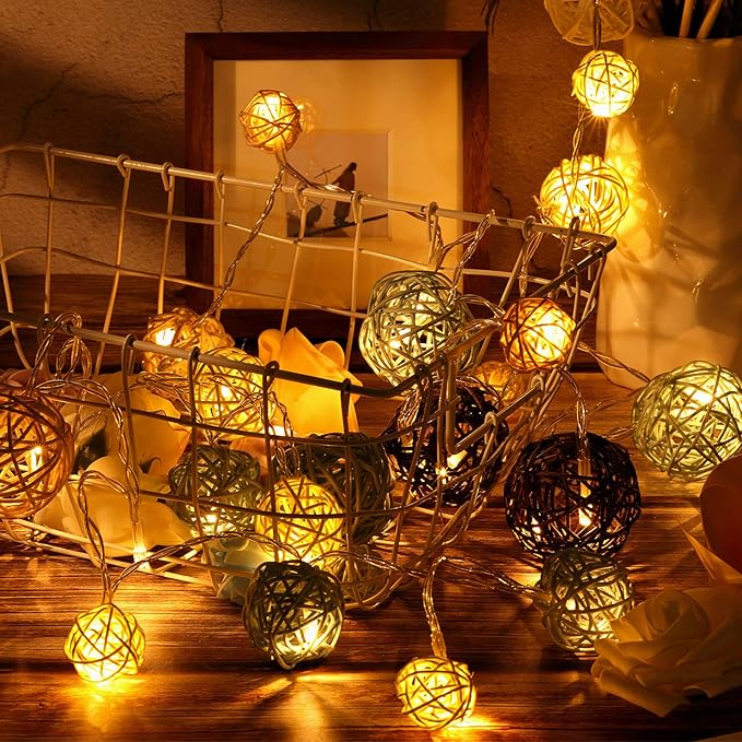 Patelai 72 Pcs Wicker Rattan Balls Decorative Balls for Vase Centerpiece Bowls Orbs Filler for Spring Summer Craft Home Decor, 4 Sizes(Light Blue, Light Brown, Dark Brown, White)