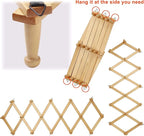 Dseap Accordian Wall Hanger: 16” High Wooden Wall Expandable Coat Rack, Hat Rack Holder, Accordion Hook for Baseball Caps, Coats, Mugs, 16 Peg Hooks, Natural