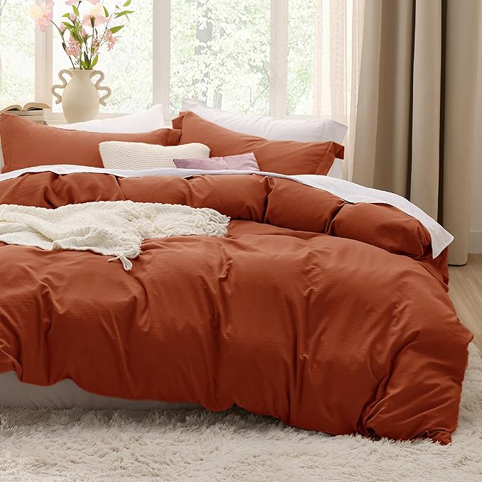 Bedsure Terracotta Duvet Cover Twin/Twin XL Size - 2 Pieces Prewashed Polyester Extra Soft Bedding Set, Includes 1 Twin Duvet Cover 68''x90'' with Zipper Closure & 1 Pillow Sham, No Comforter