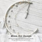 Dremisland Moon Dream Catcher with Fairy Lights-Handmade Feather Lucky Turquoise Pendant Beads Wall Hanging Ornament for Kids Bedroom Home Decoration,Art Craft Gift. (Pure White)