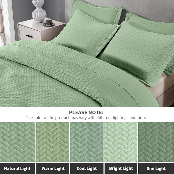 Maple&Stone Quilt Set Twin/Twin XL, Lightweight Mint Green Bedspread Ultrasonic Chevron Pattern Light Coverlet for All Season Comforter Bedding Decor - 2 Piece Twin Extra Long Bed Cover Sets
