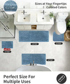 ILANGO Blue Toilet Rugs U Shaped 22" × 24" Non Slip & Super Absorbent Extra Thick Soft, Washable Bath Mats for Bathroom Floor, Microfiber Plush Shaggy Contour Bath Rugs for Toilet,Dry Quick