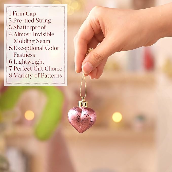 Valery Madelyn Romantic Heart Shaped Ornaments- Valentine's Day Decor Gift Set of 16 Red Pink Gold Shatterproof Hanging Tree Baubles for Christmas, Wedding, Anniversary, Party & Home Decor