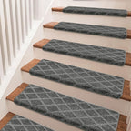 PURE ERA Bullnose Carpet Stair Treads Set Tape Free Non-Slip Indoor Stair Protectors Pet Friendly Rugs 9.5" x 30"(14 Pieces,Grey Diamond Trellis)