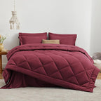 Love's cabin California King Comforter Set Burgundy, 7 Pieces California King Bed in a Bag, All Season Bedding Sets with 1 Comforter, 1 Flat Sheet, 1 Fitted Sheet, 2 Pillowcase and 2 Pillow Sham