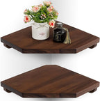 Demigo Hexagon Corner Floating Shelves Wall Mount (Set of 2) – Solid Acacia Wood with Hidden Brackets & Cable Hole – Rustic & Modern Space-Saving Shelves for Bedroom Living Room Office Kitchen