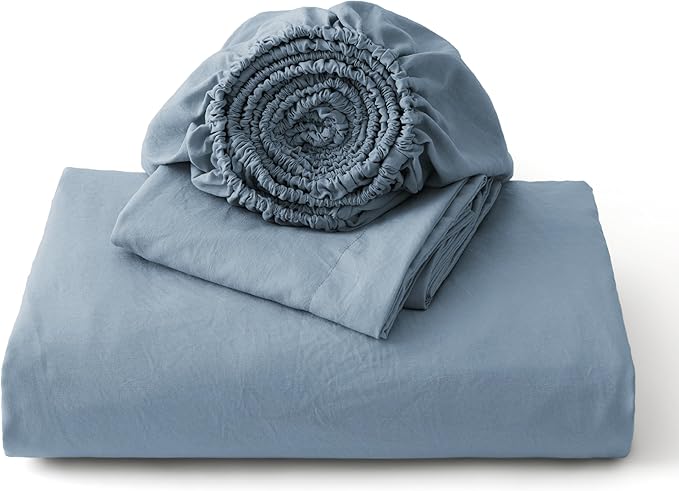 Bedsure Duvet Cover Queen Size with Fitted Sheet - 4 Pieces Prewashed Cotton-Like Polyester Extra Soft Bedding Set, Includes 1 Duvet Cover 90x90 Inches, 2 Pillow Shams, 1 Fitted Sheet, Mineral Blue